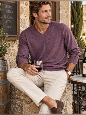 Jos A Bank Reserve L Italian Yarn Wool Cashmere V Neck Textured Sweater Purple